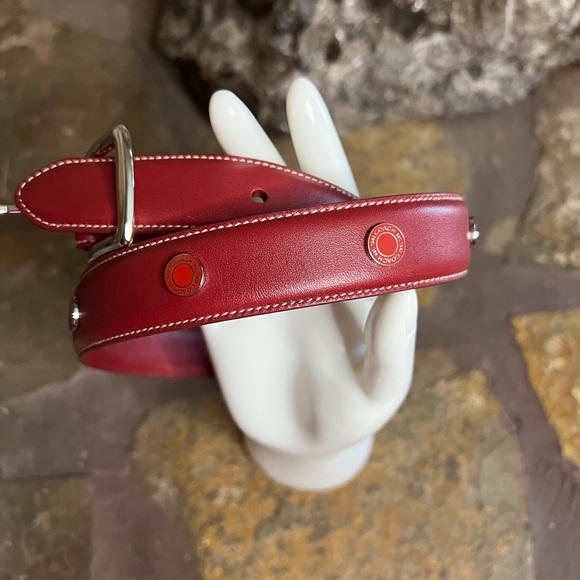 Coach Studded leather dog collar with charm. XL Red New